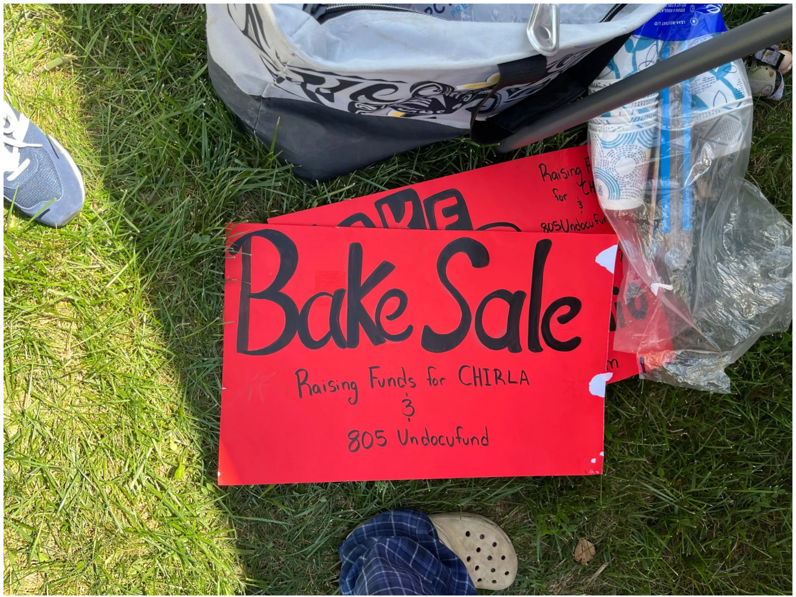 Signs for the bake sale supporting CHIRLA and 805 Undocufund. 