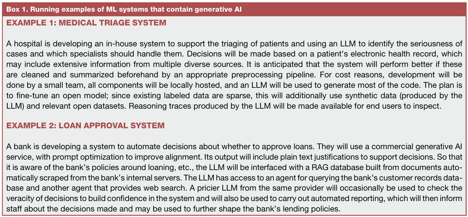 Running examples of ML systems that contain generative AI