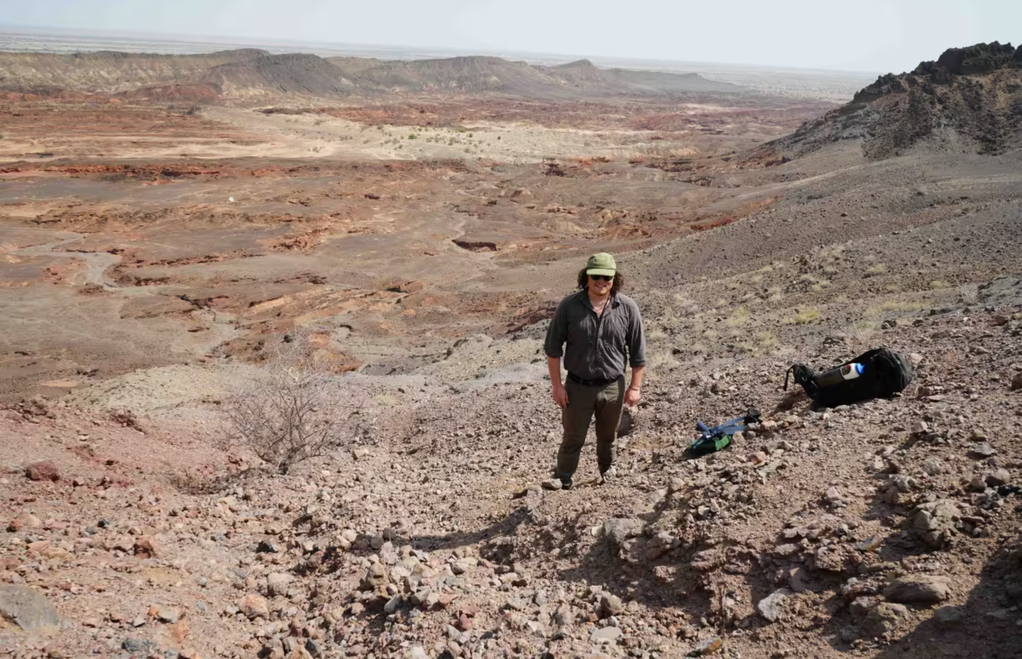 New research finds East Africa’s Turkana Rift is in a critical breakup phase that also may explain its rich fossil record. Christian Rowan at Lothagam fossil site in West Turkana.