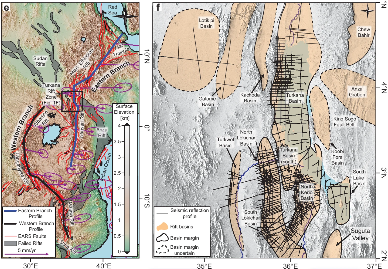 Global active and failed intracontinental rifts and the tectonic setting of the study.