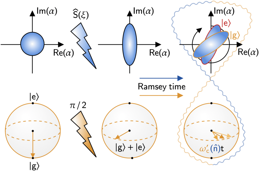 Illustration of time-dilation-induced entanglement between clock and motional degrees of freedom, and how it can be observed using trapped atomic clocks with squeezing of motional states.