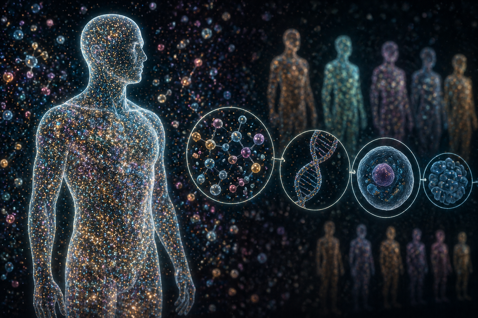A human body contains roughly seven octillion atoms, arranged in a pattern that makes one life different from another.