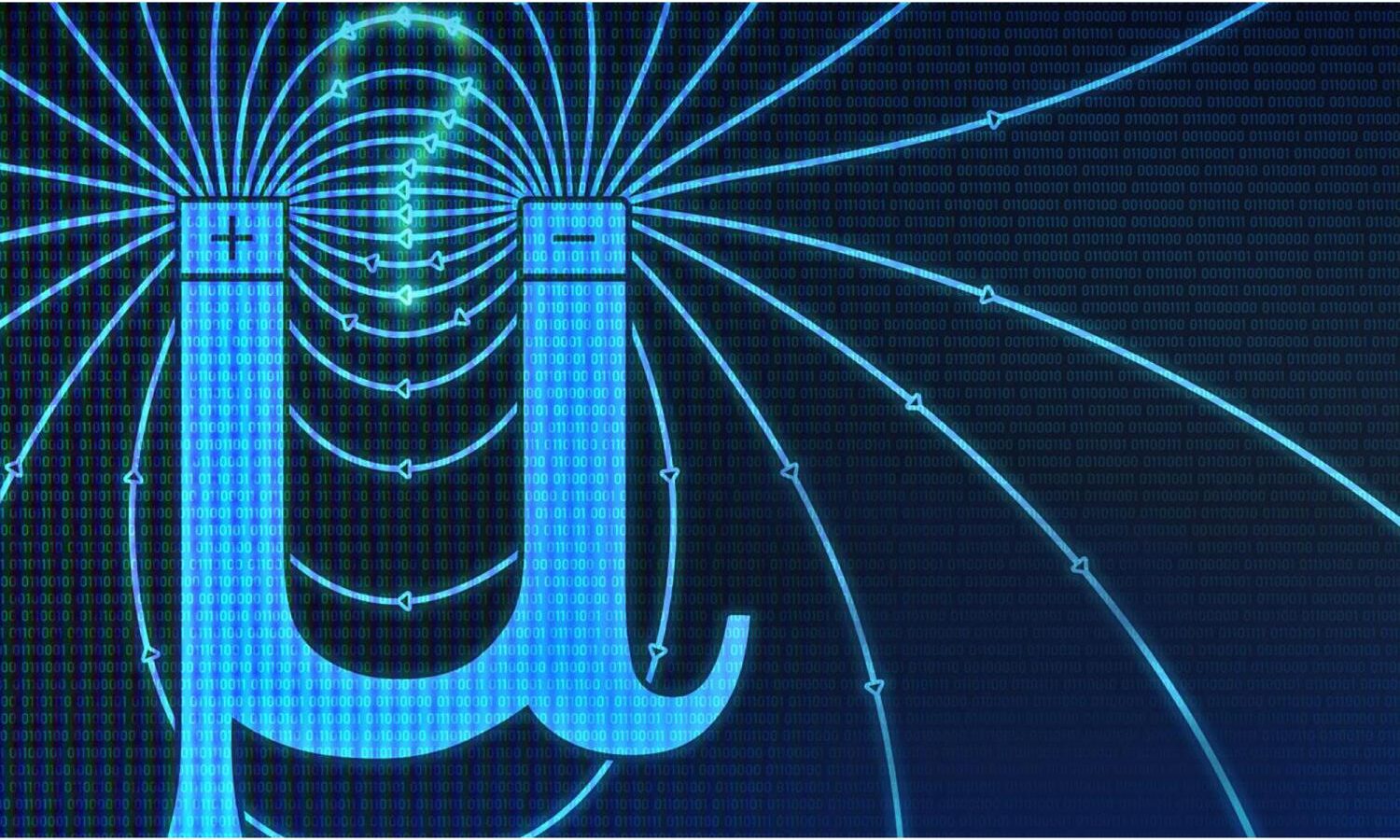 Artist’s conception of the mystery of the magnetic moment of the muon — a sub-atomic particle similar to, but heavier than, an electron (represented by the Greek letter mu).
