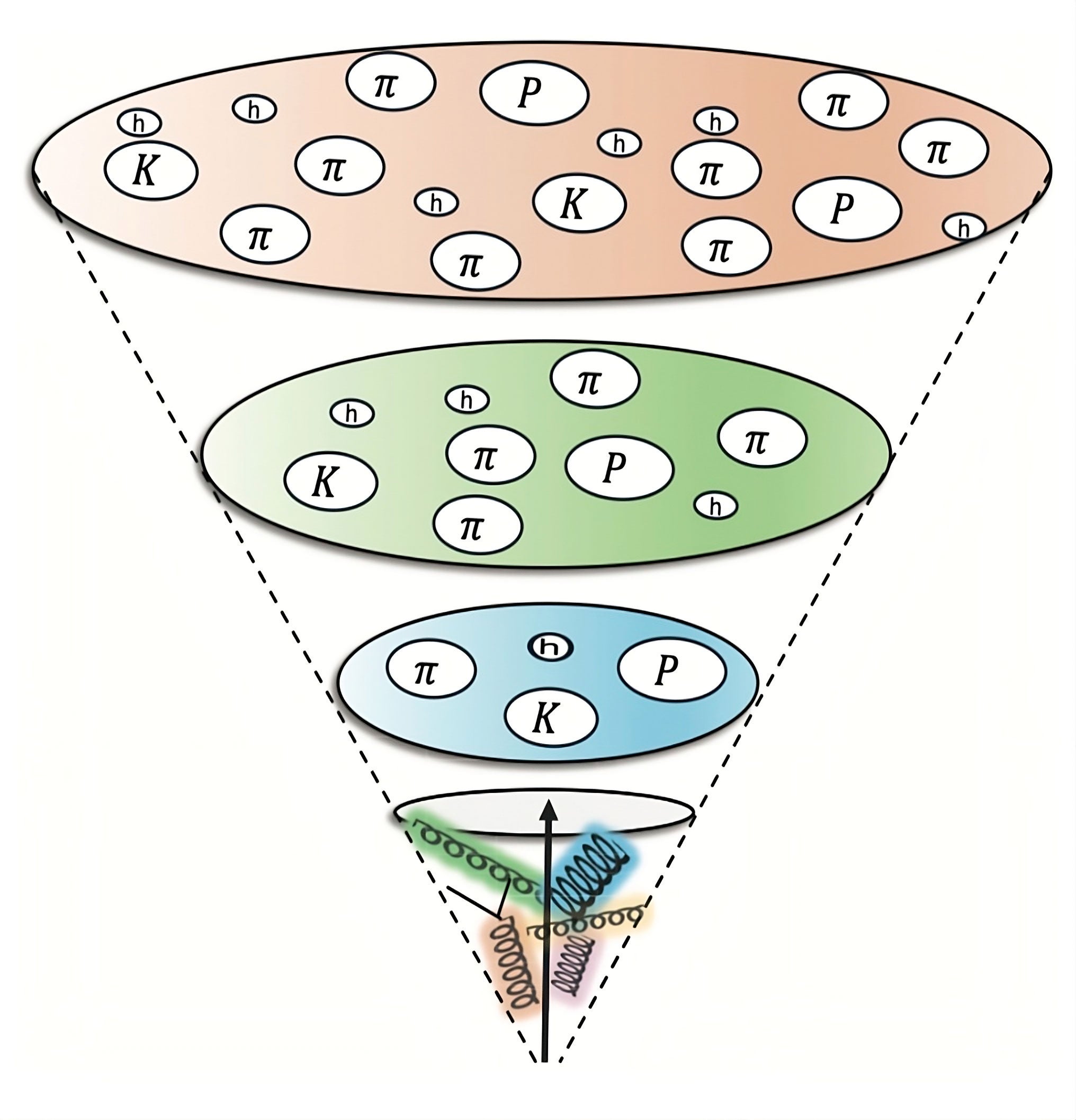 When an energetic quark or gluon gets knocked free during a proton-proton collision, this free "parton" first generates a shower of other partons, which then "fragment" to form hadrons (h) such as kaons (K), pions (π), and protons (p). The higher the energy of the initial quark or gluon, the higher the number of hadrons. When the entropy of the hadrons equals the entropy of the fragmentation process the system is maximally entangled.