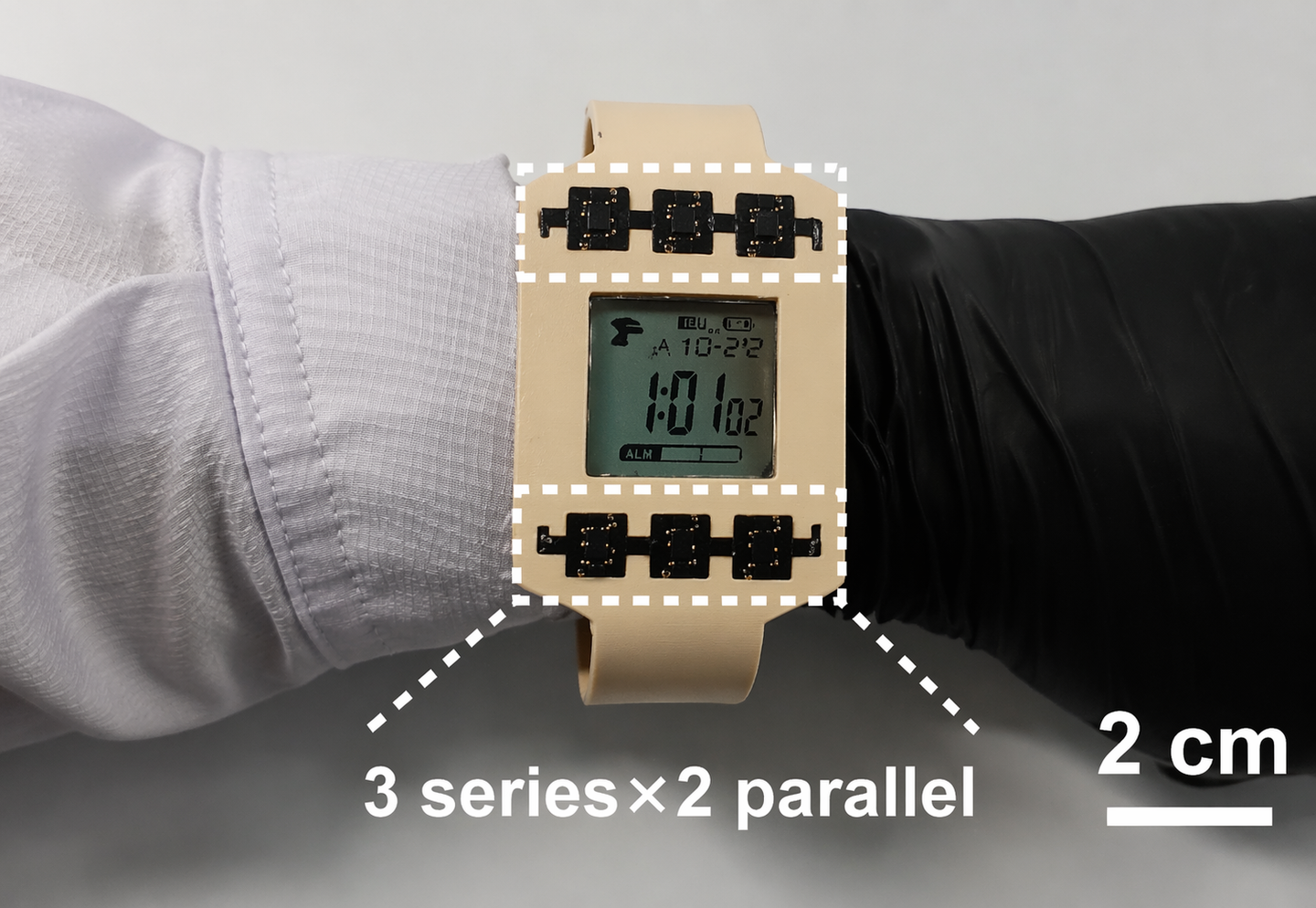 The researchers demonstrate the microsupercapacitors by using them to power an electronic watch.