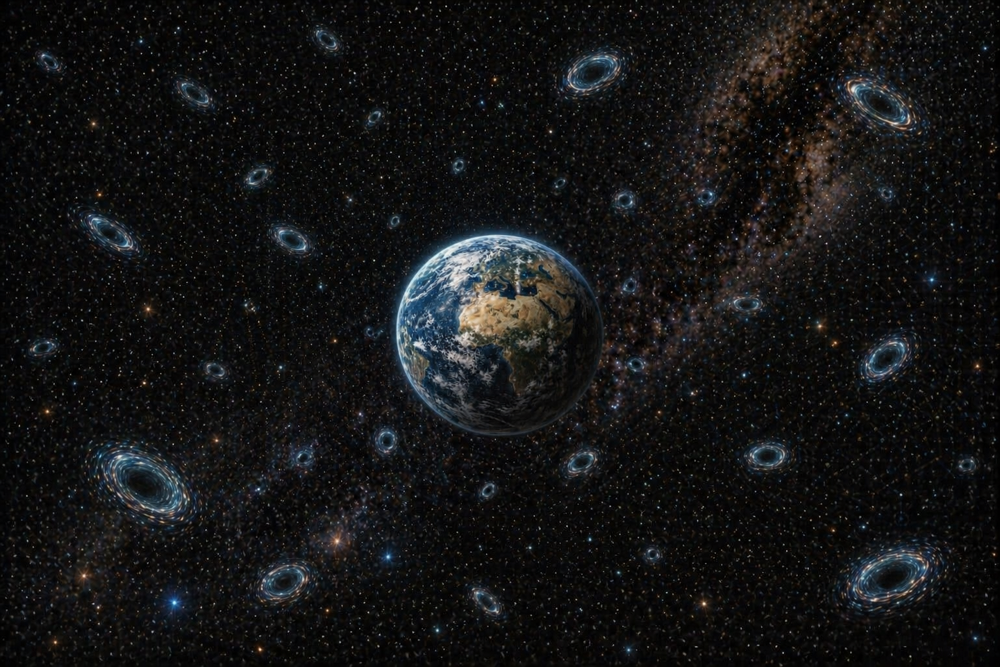 Greek physicists propose that microscopic wormholes could generate an effective dark energy term through topology changes.