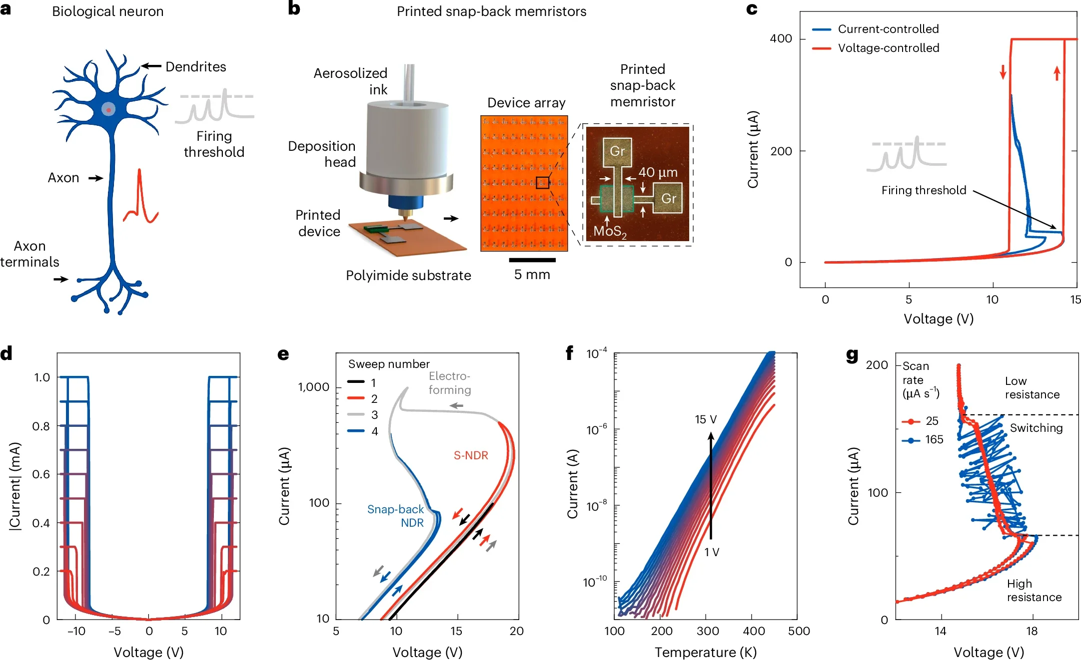 NDR in printed snap-back memristors.