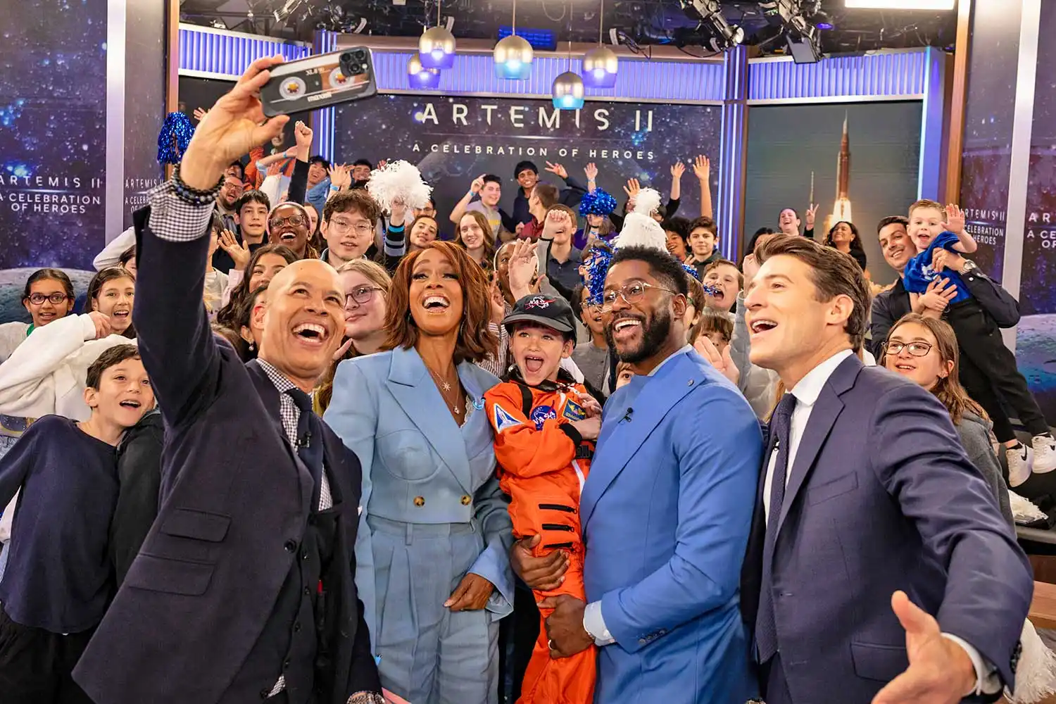 Vladimir Duthiers, Gayle King, Jack, Nate Burleson, Tony Dokoupil and the live audience for CBS MORNINGS PRESENTS: ARTEMIS II A CELEBRATION OF HEROES.
