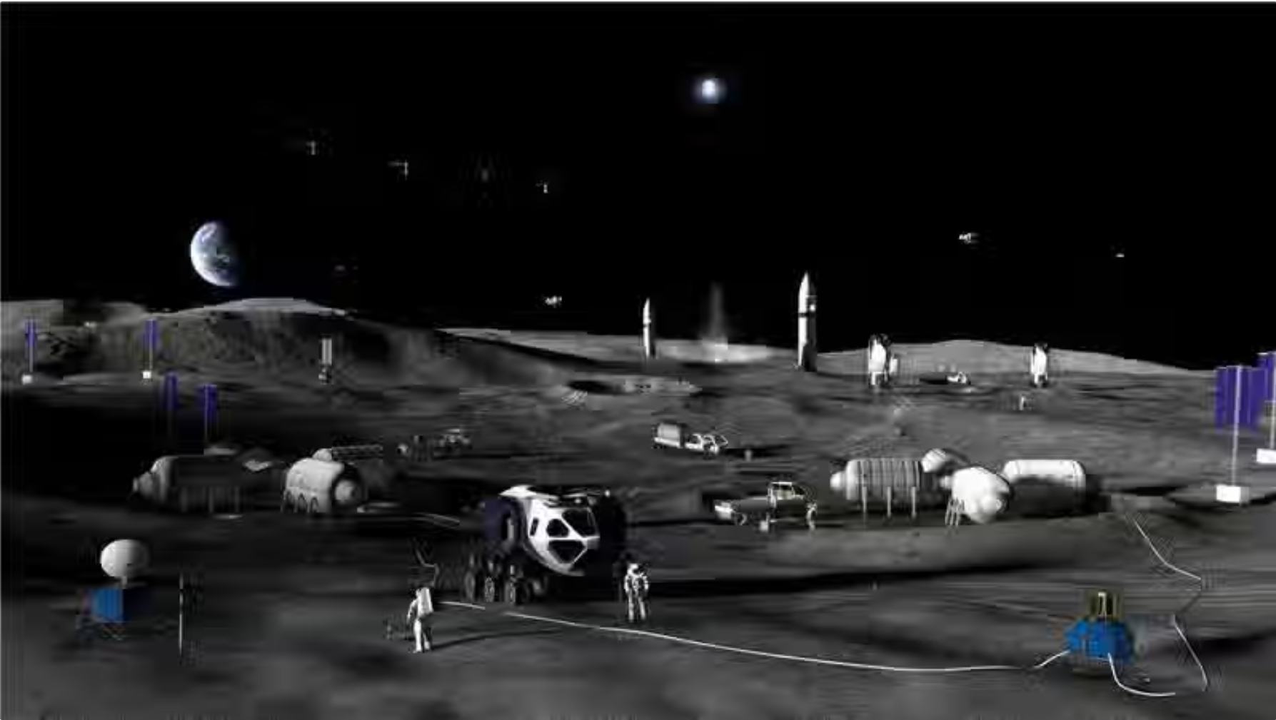Artist’s concept of Phase 3 of NASA’s Moon Base. SR-1 Freedom will activate the industrial base for future fission power systems across propulsion, surface and long-duration missions. 