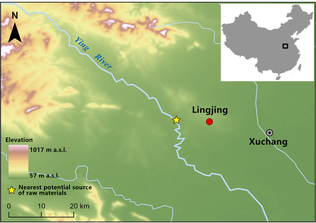 Location of the site and the nearest potential vein quartz source. 