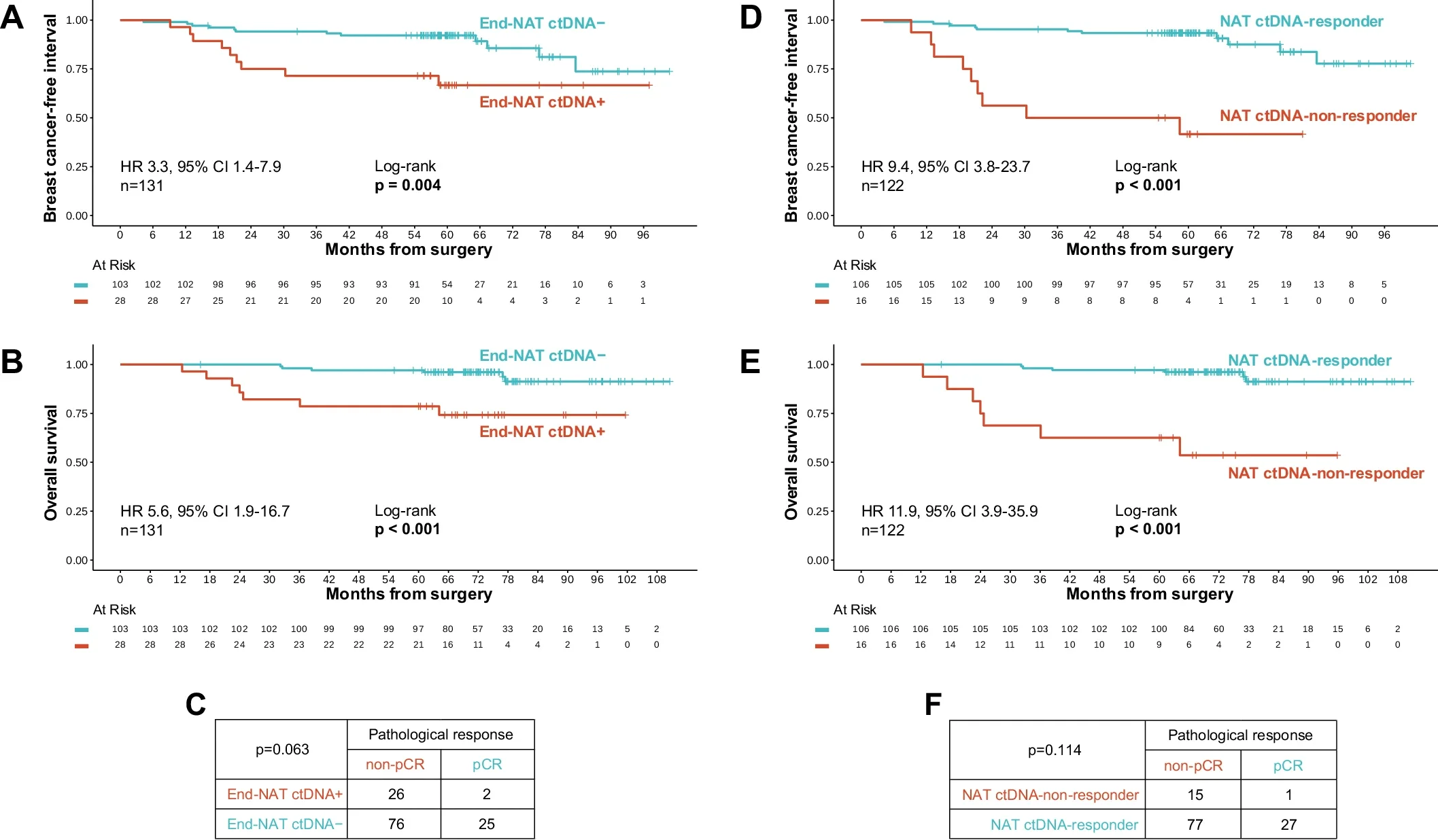 Detection of ctDNA at end-NAT and pathological response.