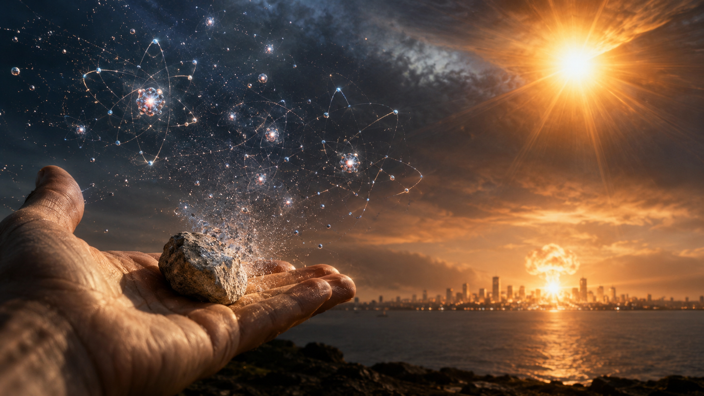Ordinary matter looks solid and calm, but atomic nuclei hold immense energy locked behind powerful forces.