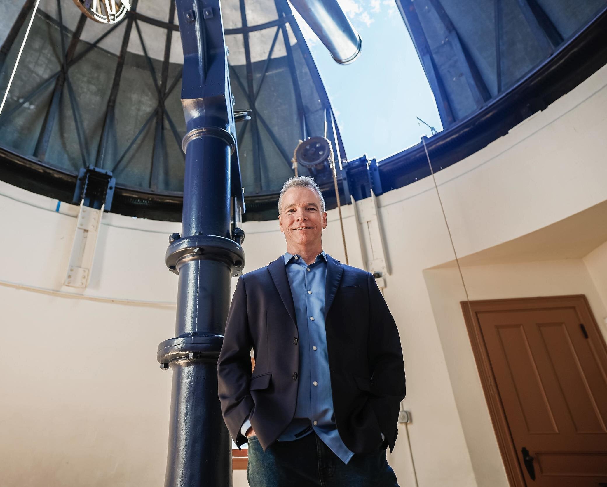 University of Cincinnati astrophysics graduate and current geosciences student Paul Smith visits the Cincinnati Observatory's historic telescope in Mount Lookout. Smith spent a 20-year career at P&G and another 10 as a writer and speaker on business leadership before returning to UC to study physics and geosciences. He also is pursuing a master's degree in planetary science from the University of Aberdeen in Scotland. 