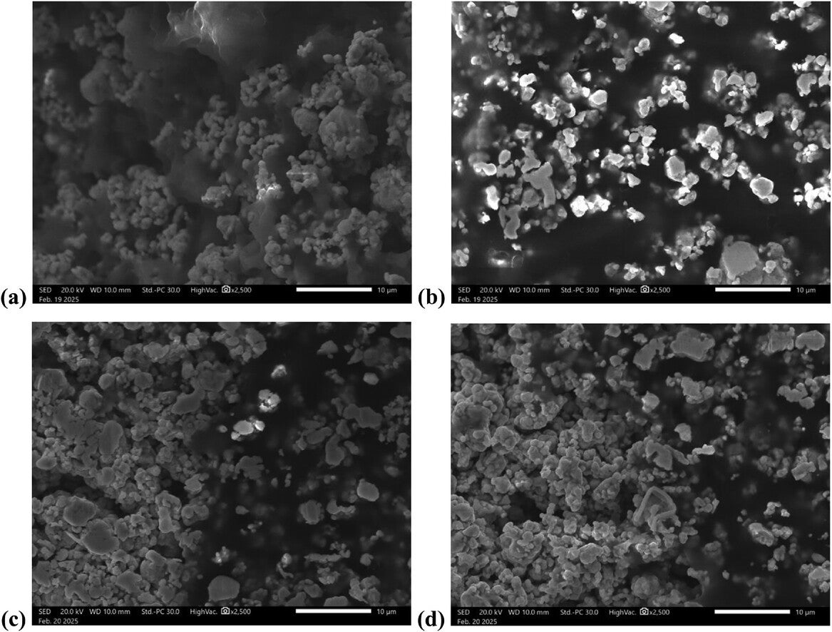 SEM images of cross sections of conducting adhesives with (a) 11, (b) 13, (c) 16, and (d) 20 vol.% AgNPs (32 wt.% monomer formulations). The scale bar in all images is 10 µm.