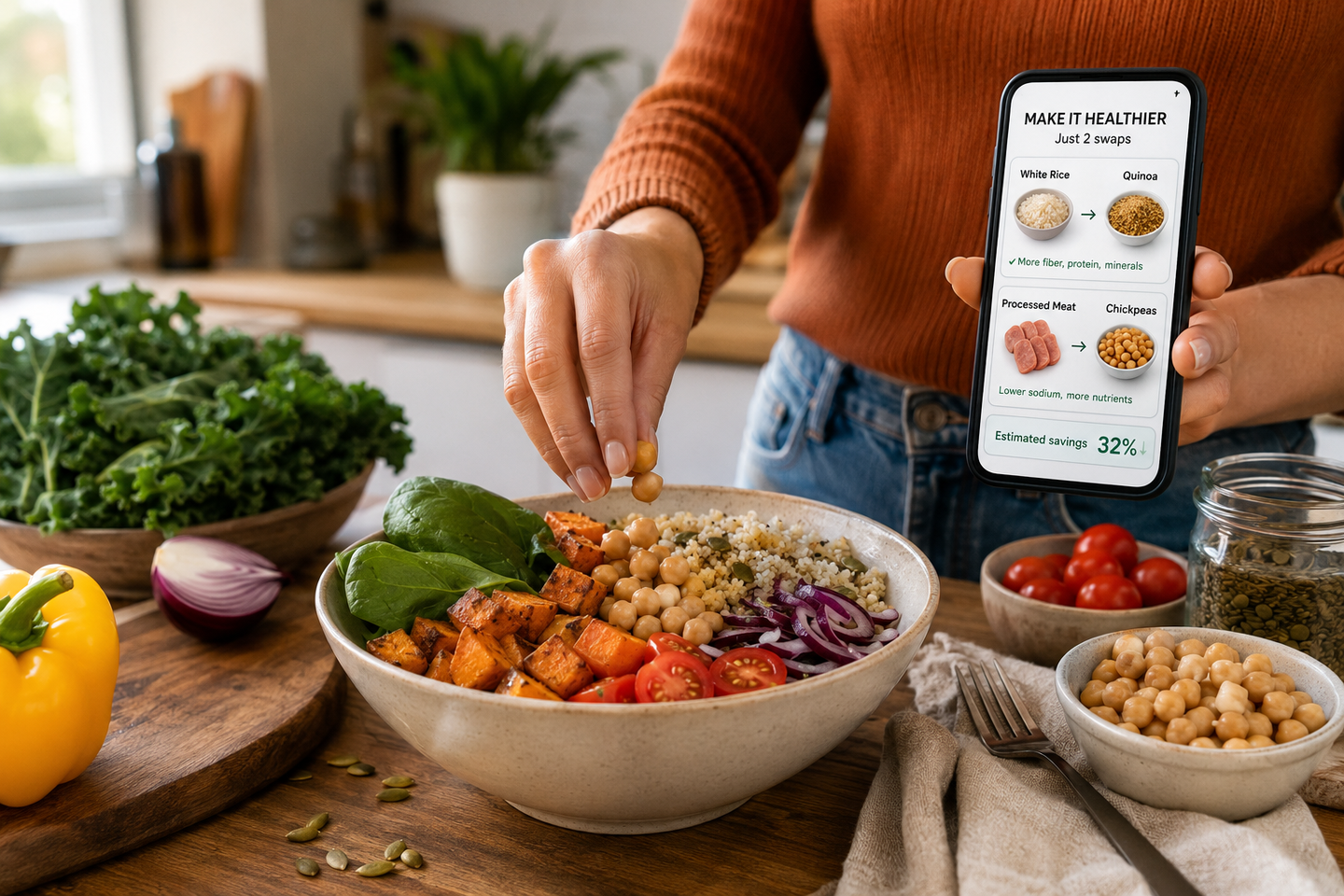 AI meal planning found that one to three ingredient swaps can make meals healthier and cheaper without changing them beyond recognition.