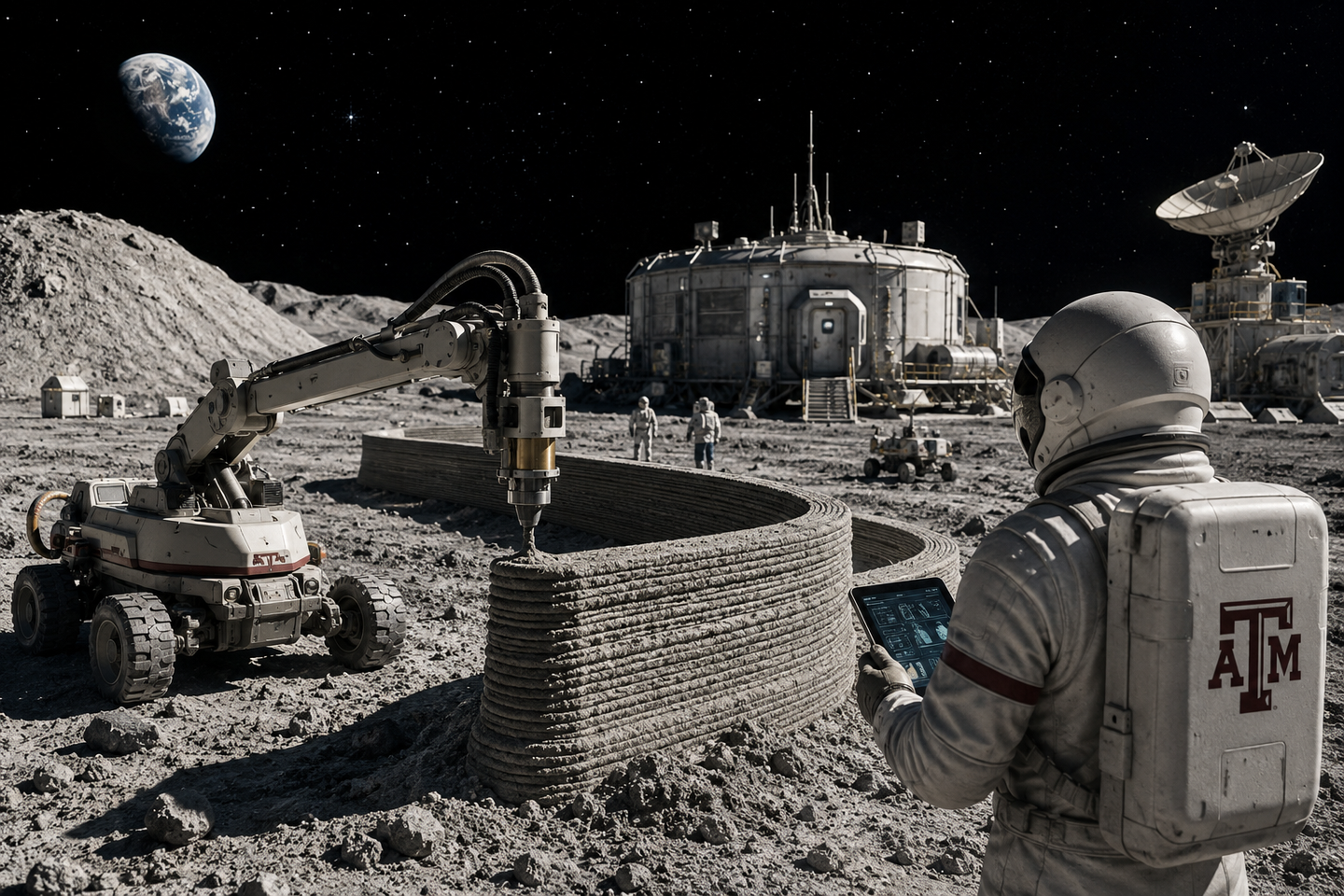 Texas A&M researchers are studying how lunar regolith and robotics could help build a permanent human base on the moon.