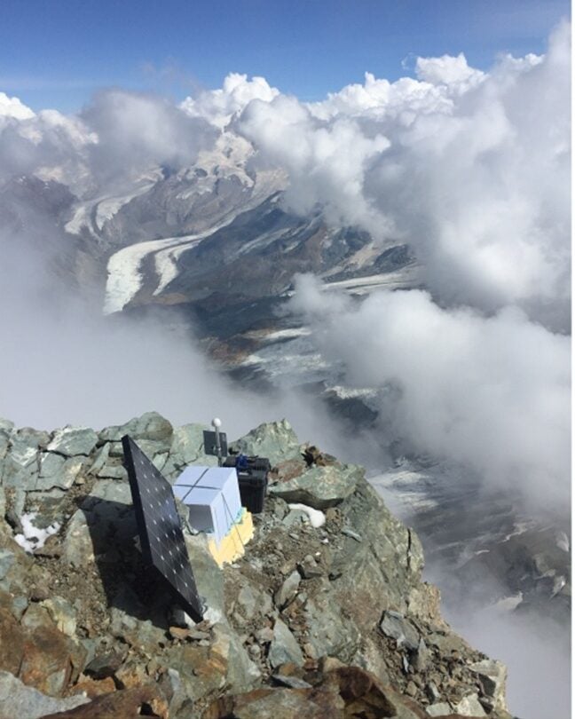 Matterhorn study site and sensor installations.  Photographs of seismic stations. 