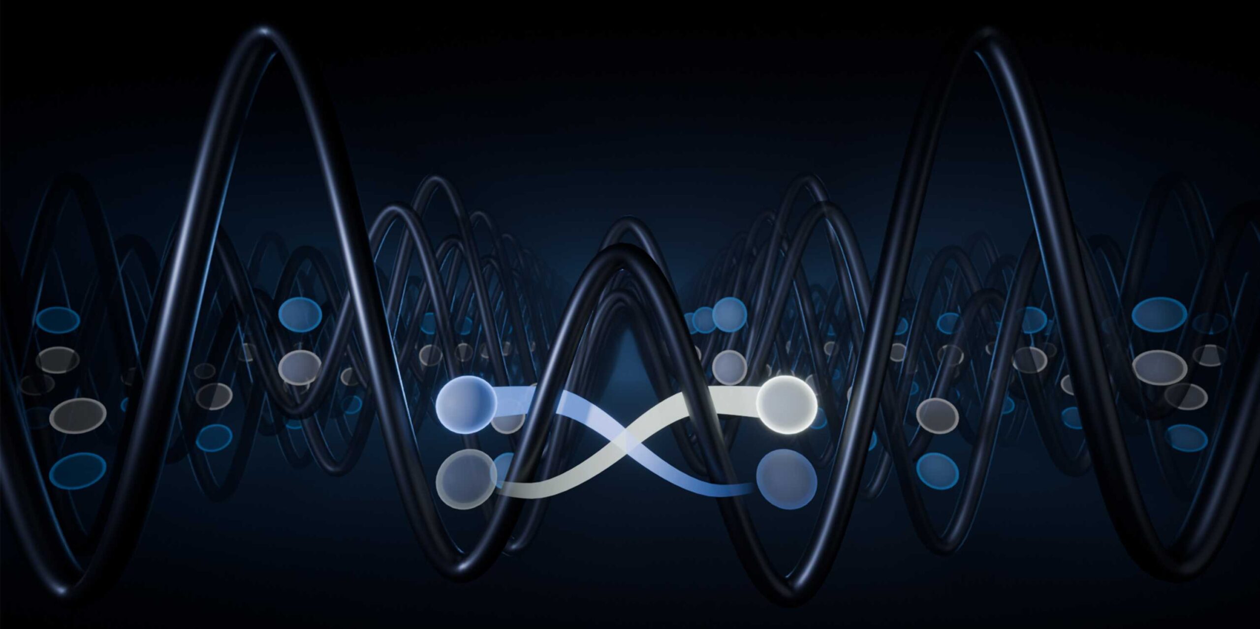 In a swap gate, neighbouring qubit states (blue and beige) are exchanged. The qubits are made of cold atoms trapped inside an artificial crystal created by laser light.