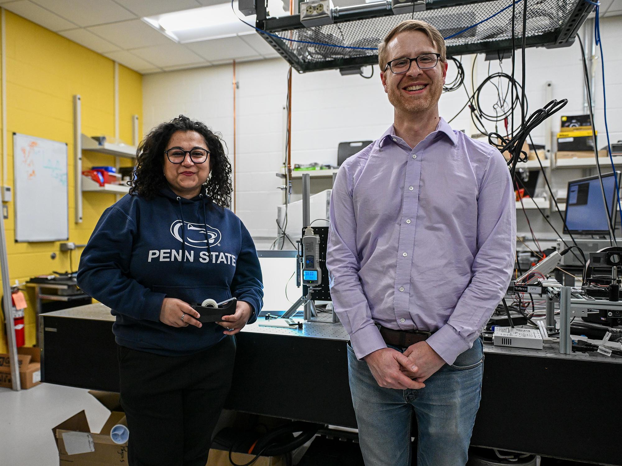 Postdoctoral scholar Sebanti Chattopadhyay and Associate Professor of Physics Nathan Keim.
