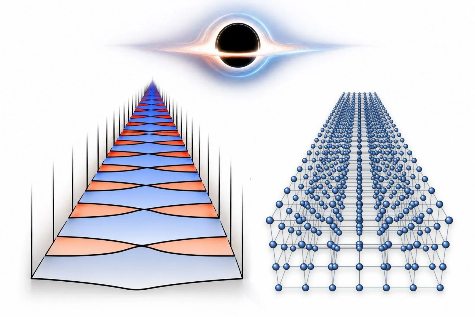 Left: visualization of a spacetime-crystel. Right: a cubic crystal structure