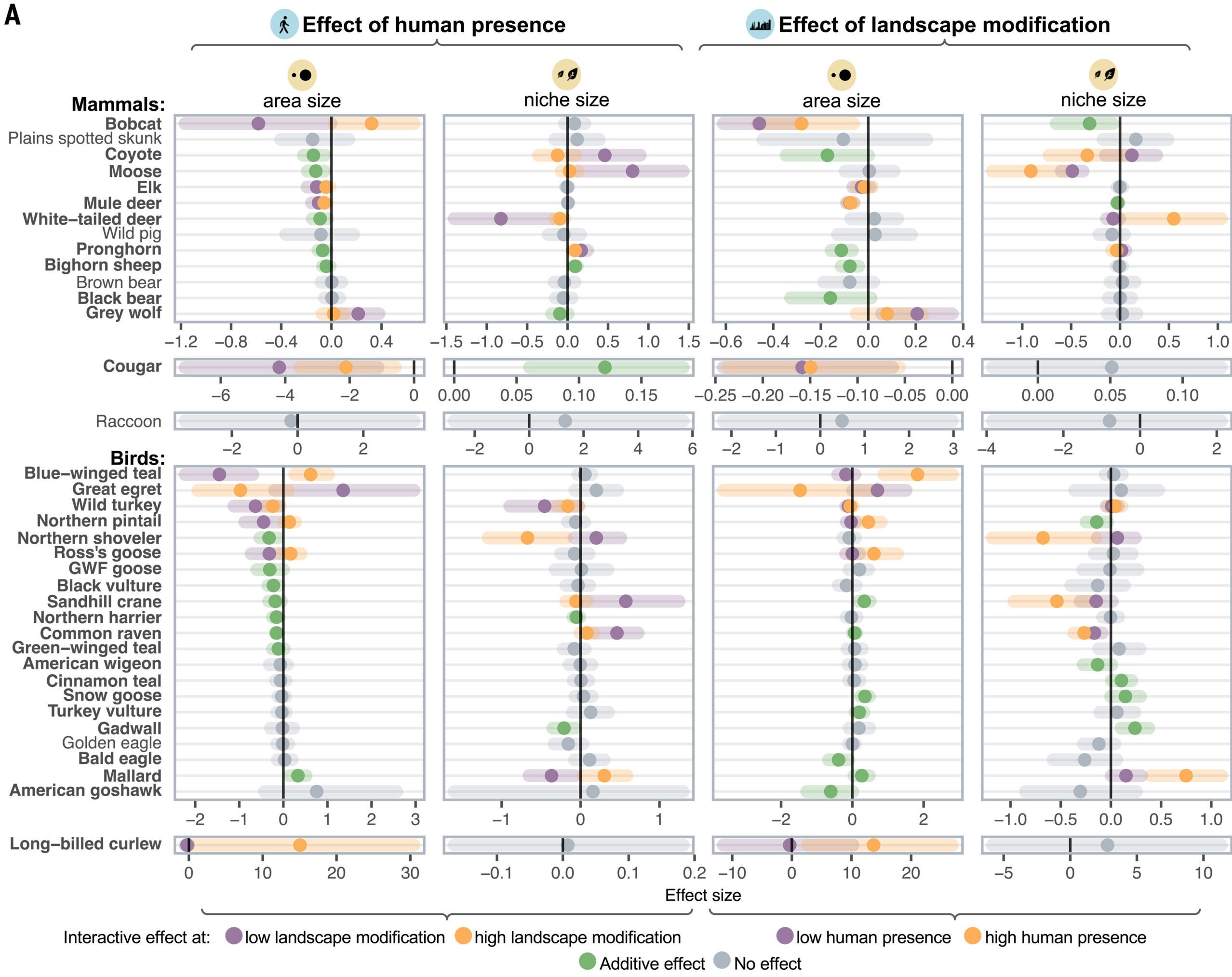 Interacting effects of human activities on wildlife’s use of geographic and environmental space.