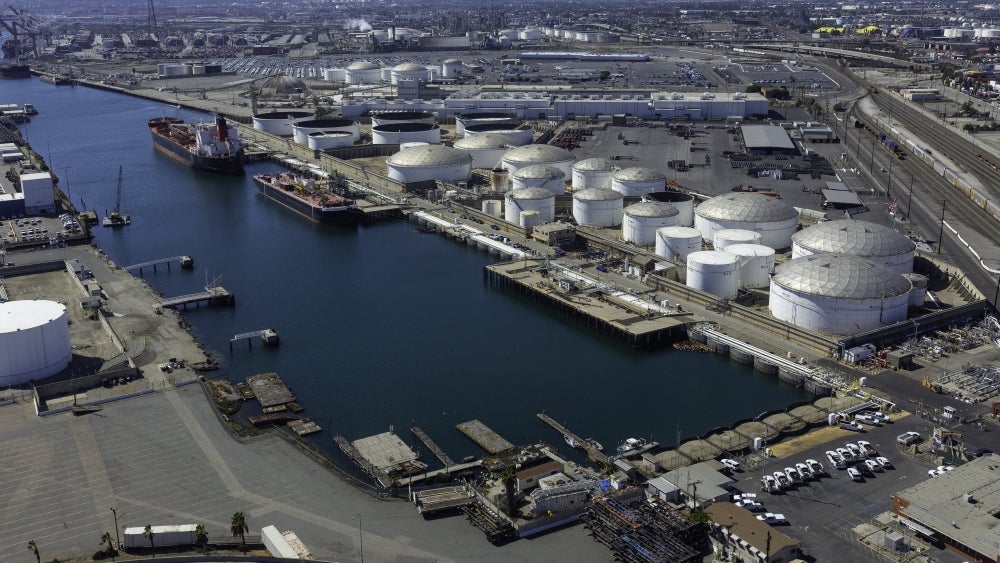 Vessels docked at the Marathon Terminal 2 in the Port of Long Beach, California.