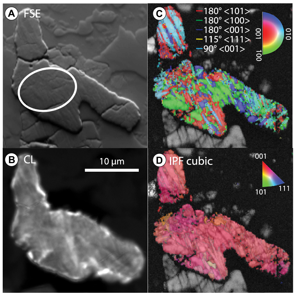 Electron backscatter diffraction (EBSD) data of NWA 12593 baddeleyite (grain C 13) with cubic parent.