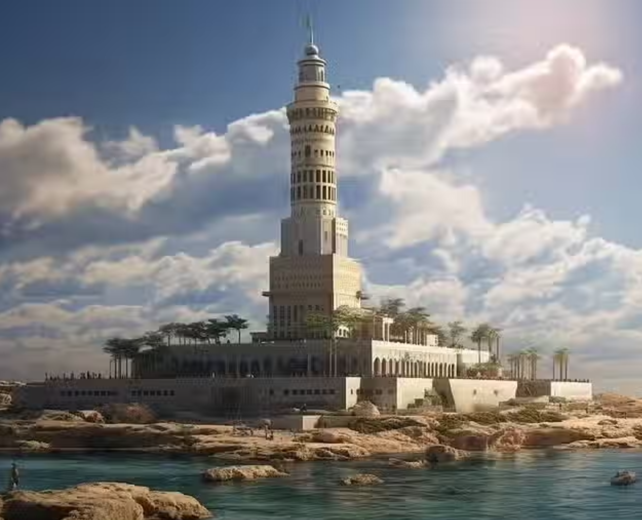 The Lighthouse of Alexandria, the legendary tower that once stood at the harbor entrance and ranked among the Seven Wonders of the Ancient World.