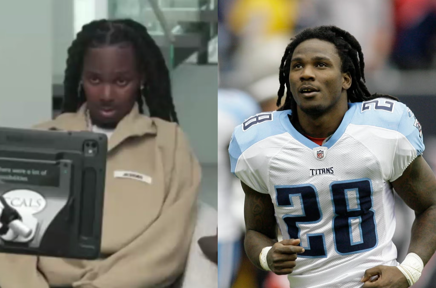 Tennessee Titans running back Chris Johnson then and now.
