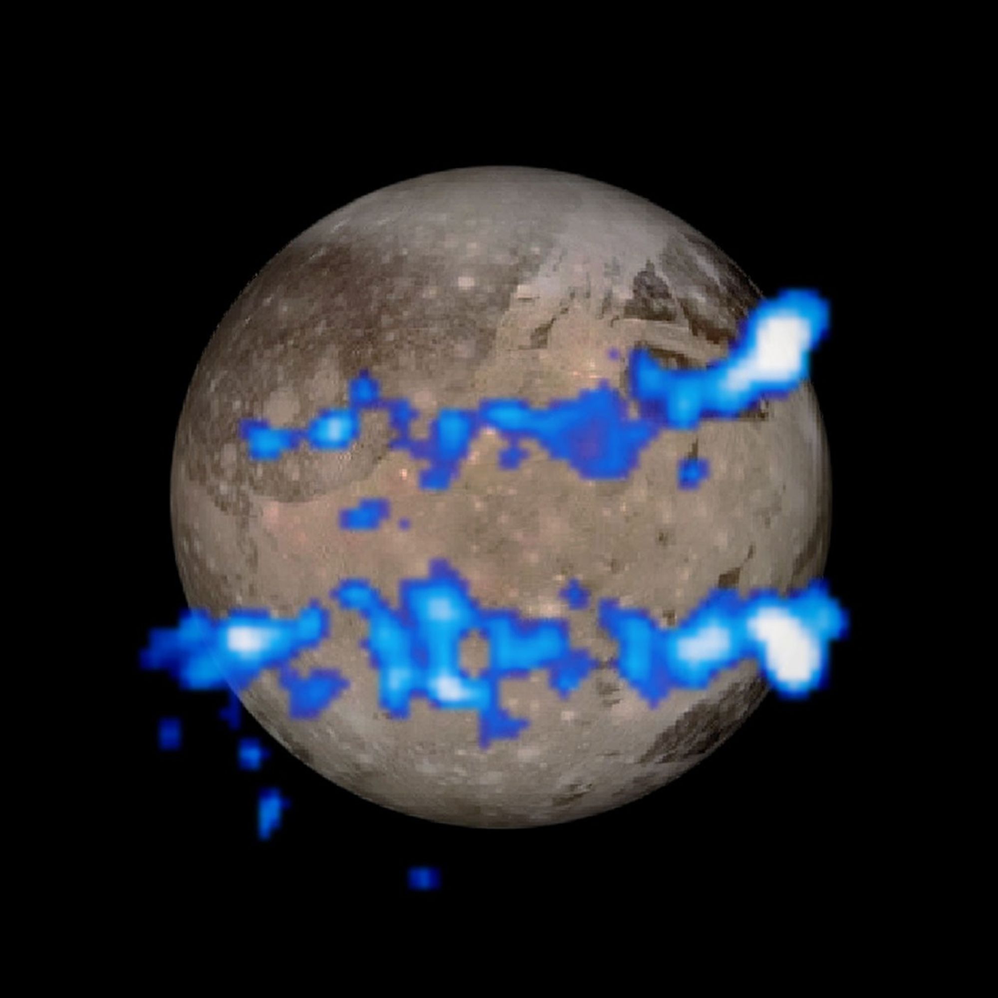 NASA's Hubble Space Telescope observed a pair of auroral belts encircling the Jovian moon Ganymede.