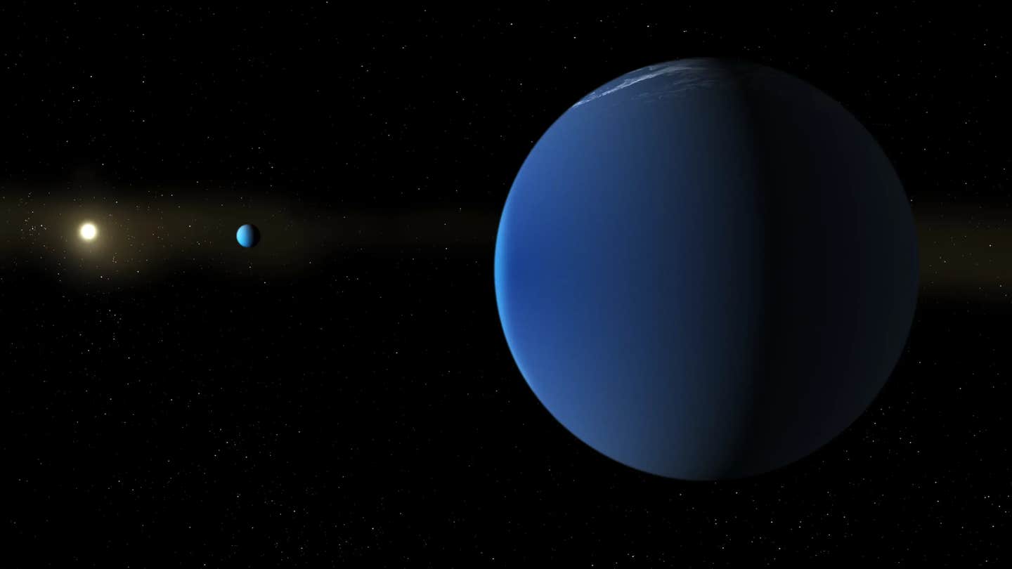 This illustration depicts the Sun-like star TOI-791 and two giant planets that NASA's TESS space telescope discovered in its orbit. These planets, designated TOI-791 b and TOI-791 c, are roughly the size of Jupiter