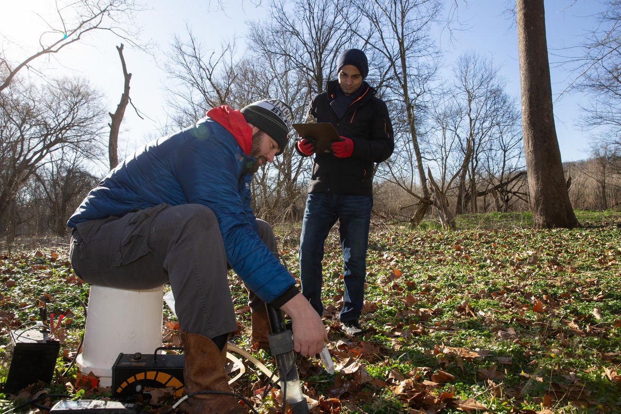 University of Cincinnati students test water samples from wells along the Great Miami River.