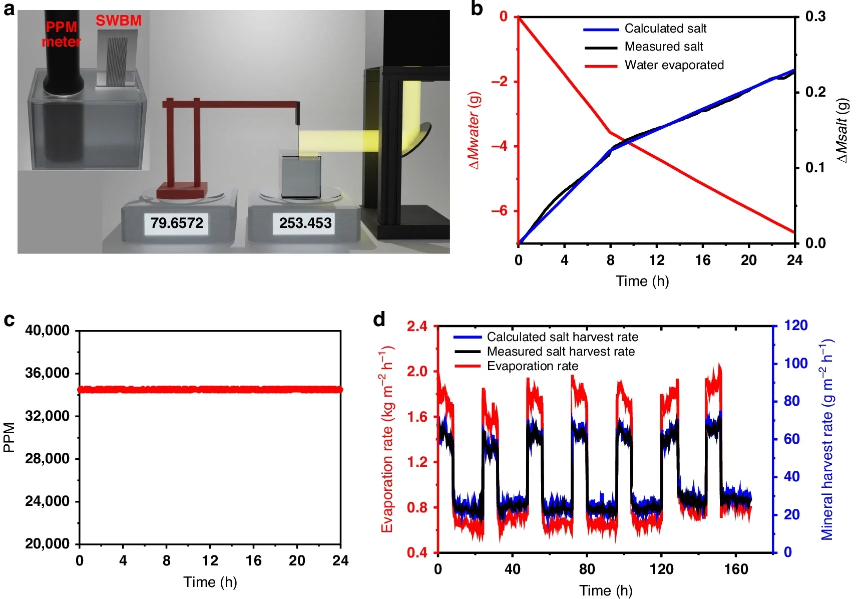 Demonstrating ABF-STIC performance and long-term stability in desalinating actual ocean water and salt harvesting with zero liquid discharge.