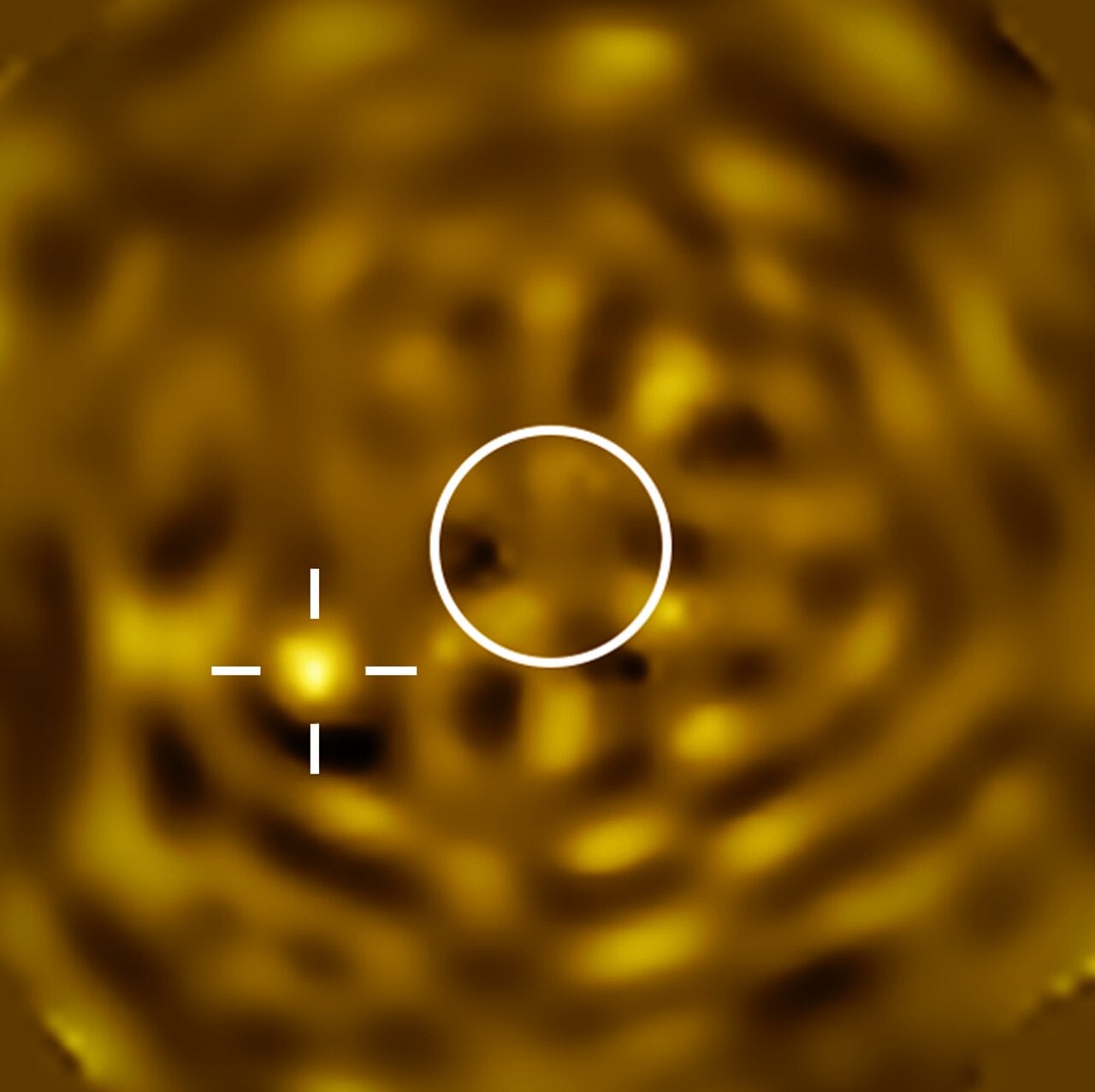 This image, taken with ESO’s Very Large Telescope (VLT), shows the clearest image ever of what likely is Betelgeuse B, a star orbiting Betelgeuse.