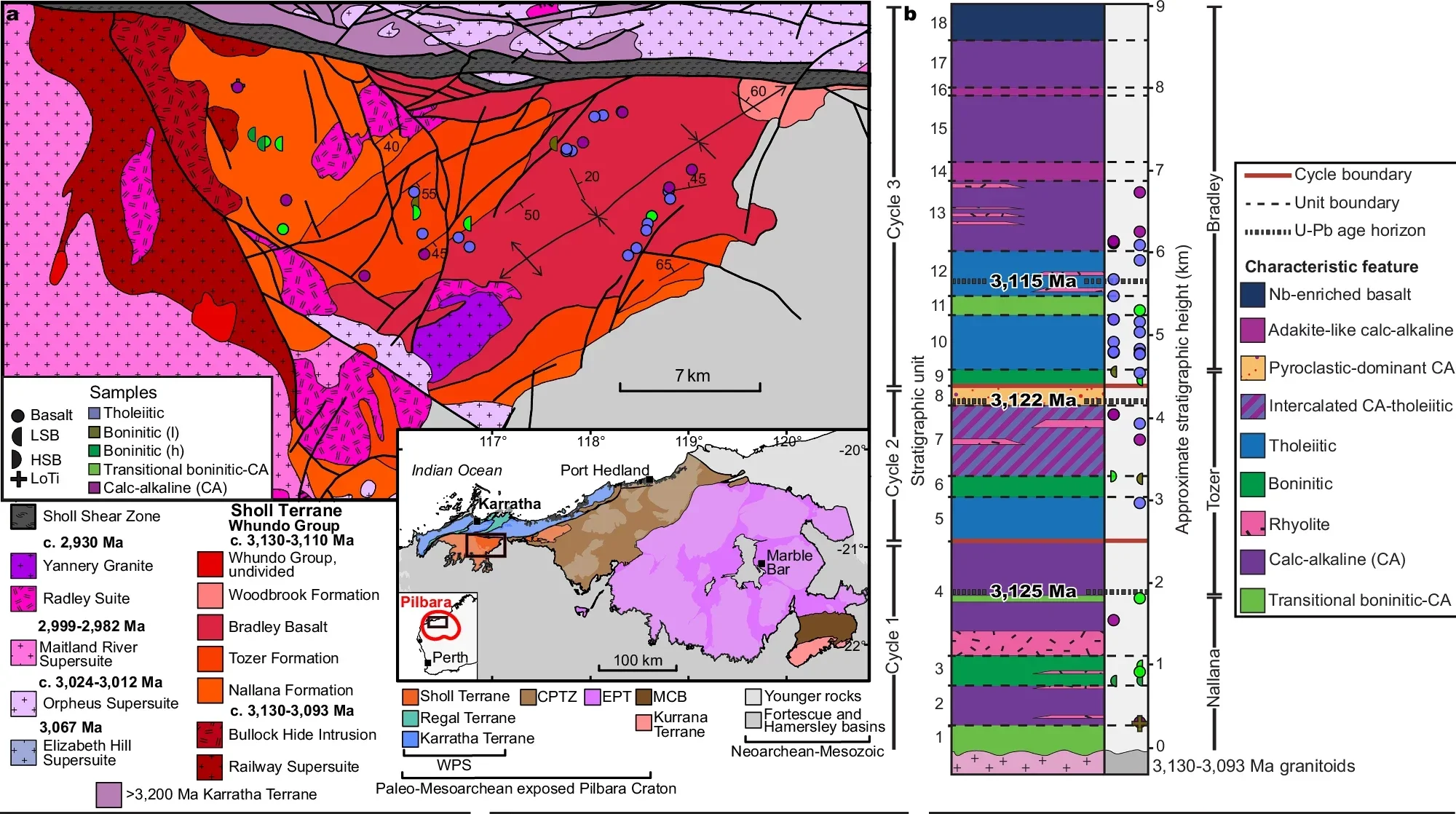 Geological setting and stratigraphy of the Whundo Group, and images demonstrating exceptional preservation of primary textures in Whundo primitive lavas.