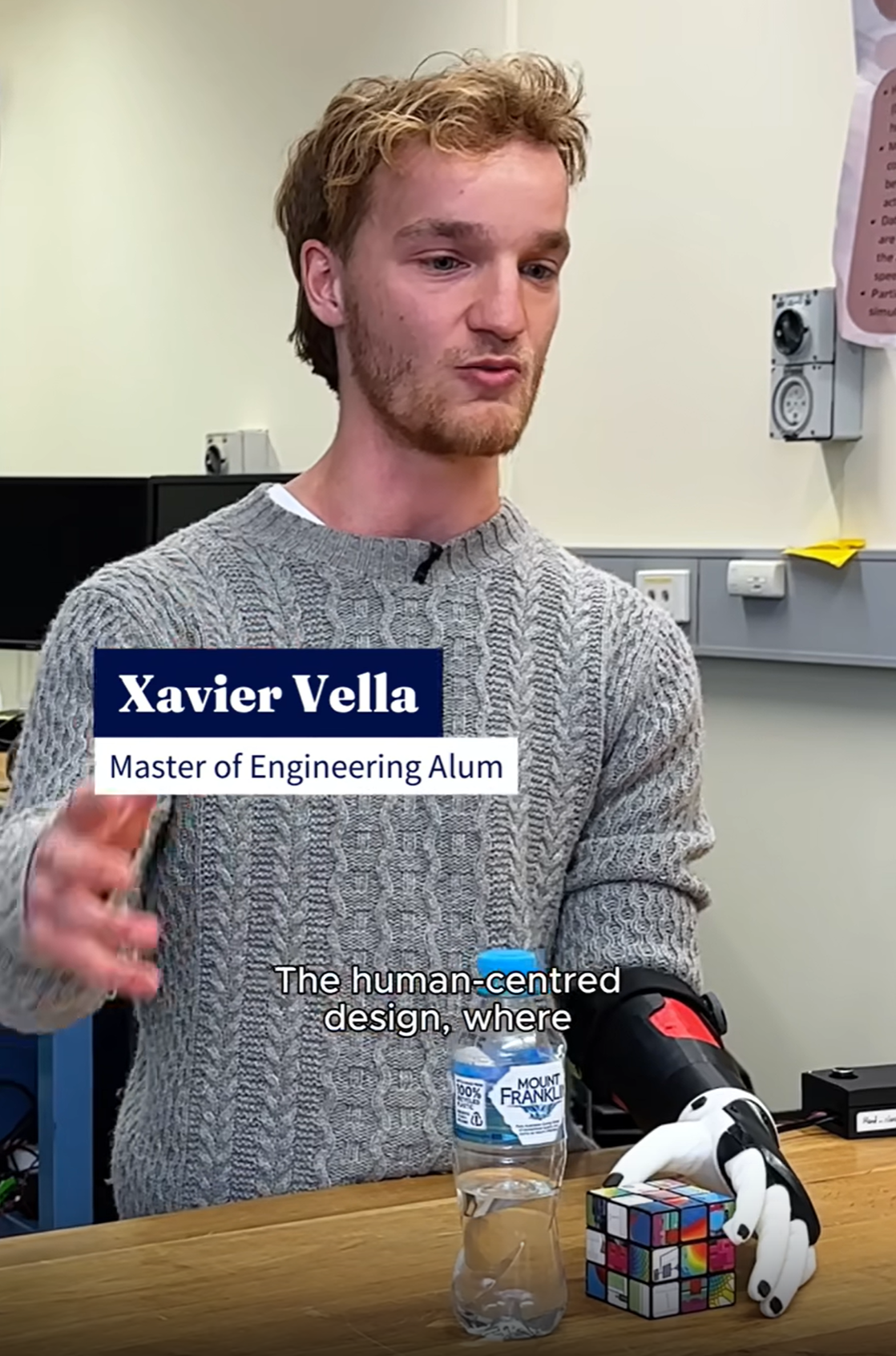 Xavier Vella, a member of Dr Alireza Mohammadi's team, wearing one of the new Meablex bionic arms.