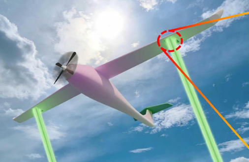 A green laser aimed beneath a drone wing powered a propeller without a conventional wired connection