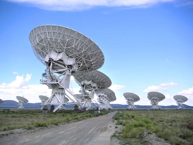 The Karl G. Jansky Very Large Array in New Mexico, a network of 27 large dish antennas that can be arranged to simulate a telescope kilometers across.