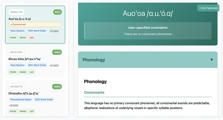 An example of a language created by ConlangCrafter.