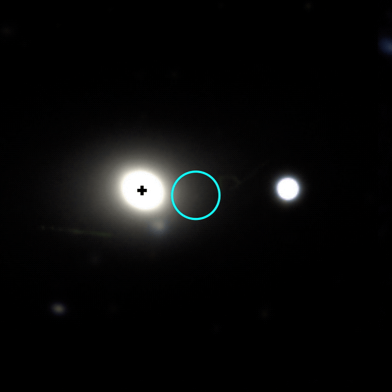 Galaxy WISEA J014656.04-152214.7, located about 750 million light-years away in the constellation Cetus, before and after a tidal disruption event was spotted on its outer edge in November 2025.