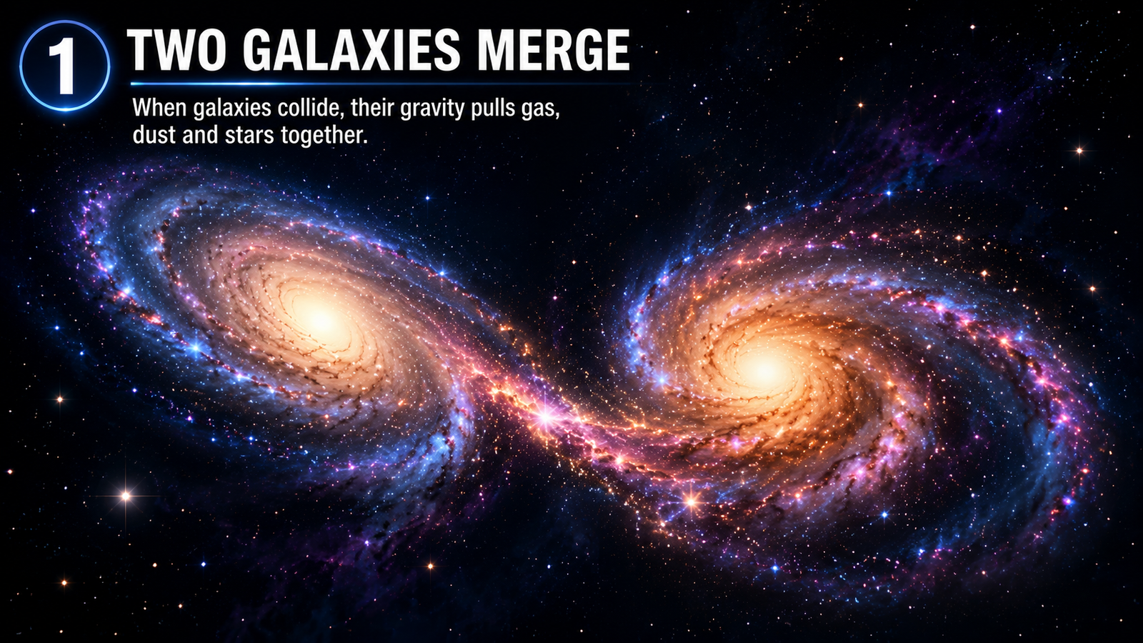 Quasar quench paradigm. Step 1: Two Galaxies Merge. 