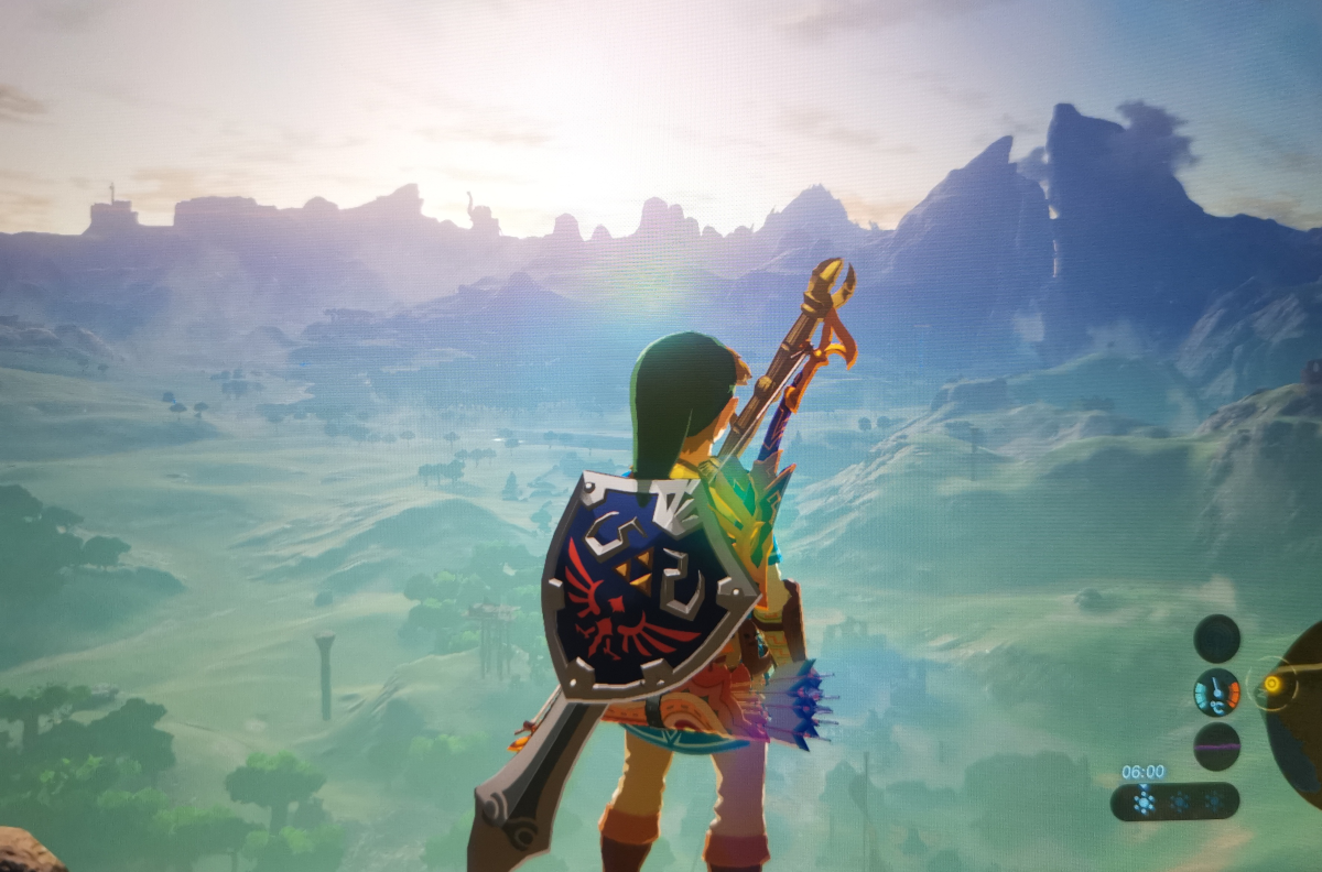 Link overlooking parts of the vast, open world of Hyrule in The Legend of Zelda: Breath of the Wild (reproduced with permission from Nintendo).