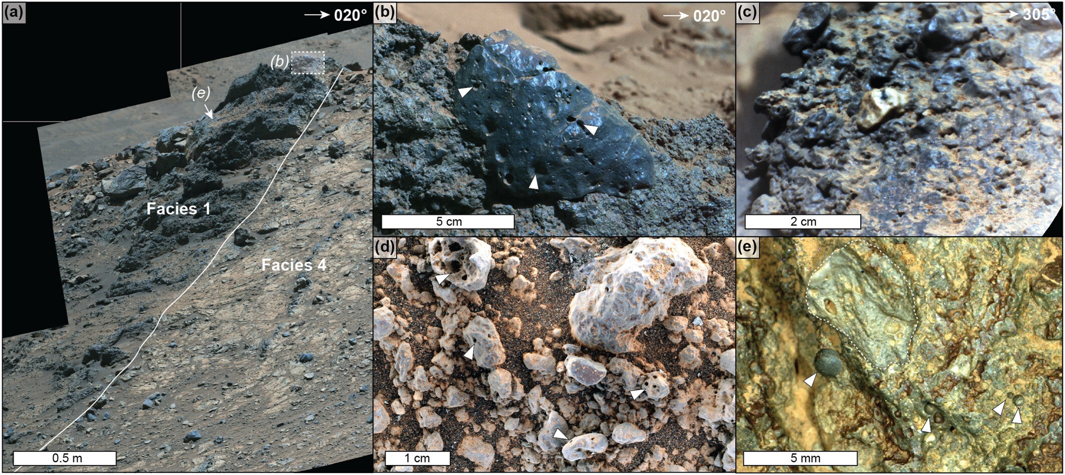 Images of Facies 1, which comprises poorly sorted, unstratified clast-supported breccias. 