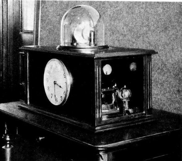 One of the first experimental quartz controlled clocks, built by Warren Marrison at Bell Labs in 1927.