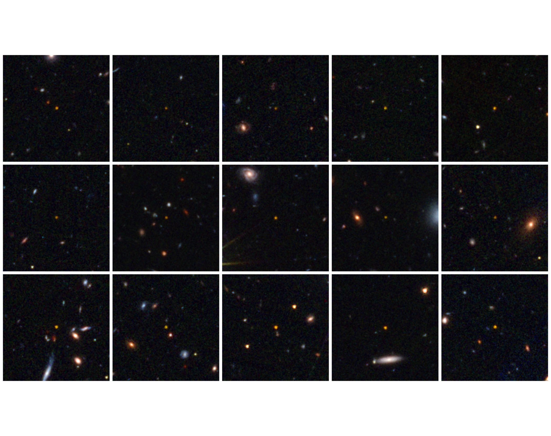 This collage shows 15 of the 31 newly discovered quasars by the European Space Agency’s Euclid space telescope, with their names and redshift (z).