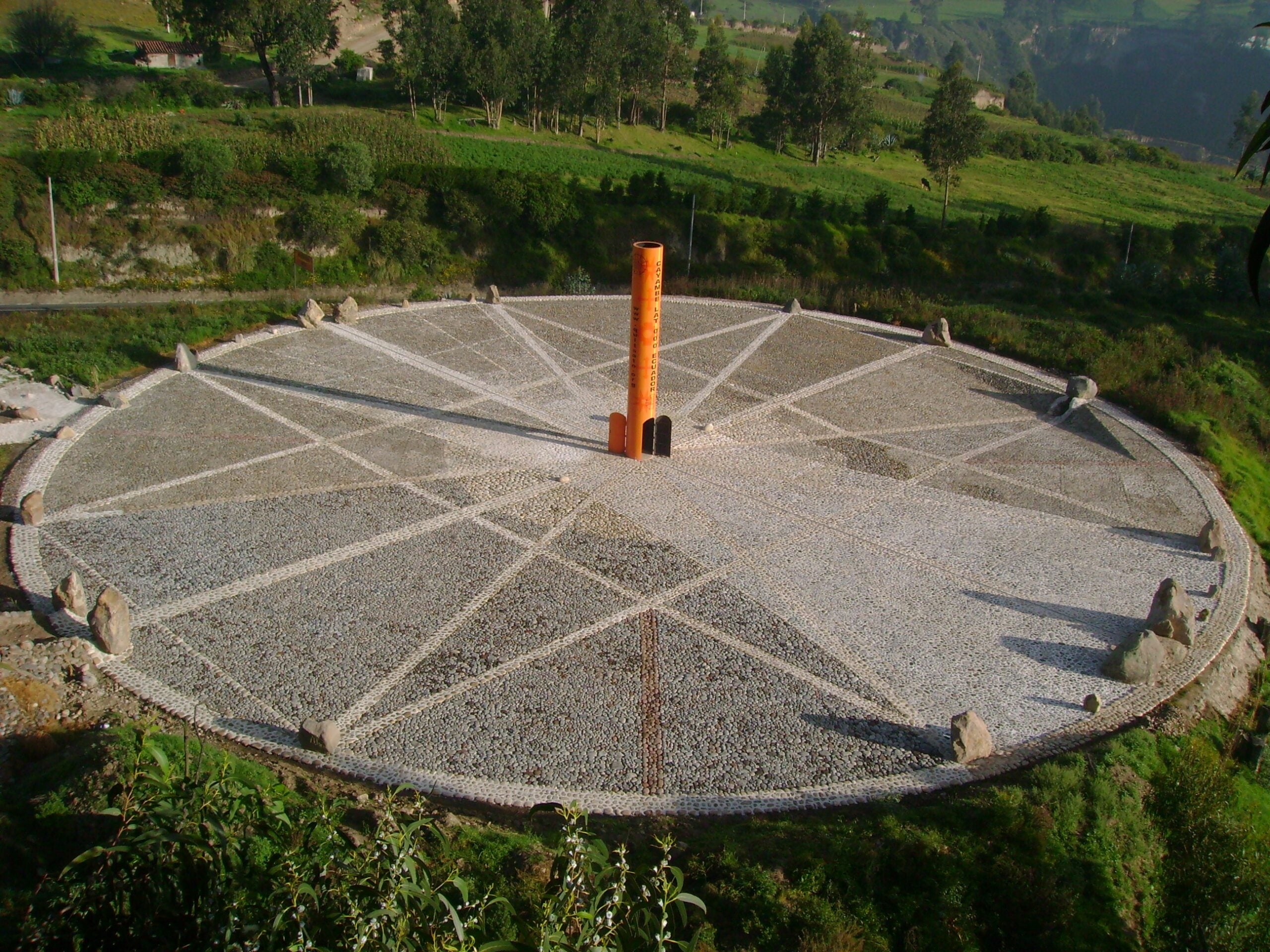 Panoramic view of the Quitsato Sundial located exactly on the equator. Due to its design, the projected shadow can indicate the solstices and equinoxes, as well as the months of the year with great accuracy.