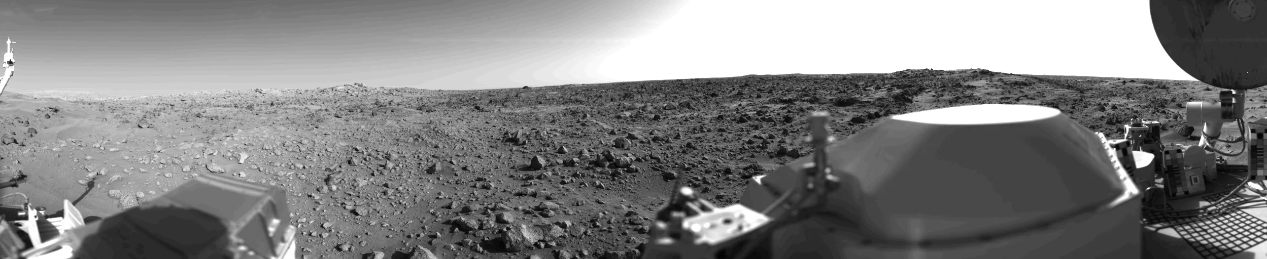 This is the first panoramic view ever returned from the surface of Mars. This view from Camera 2 on Viking 1 shows Chryse Planitia on 20 July 1976, shortly after Viking landed.