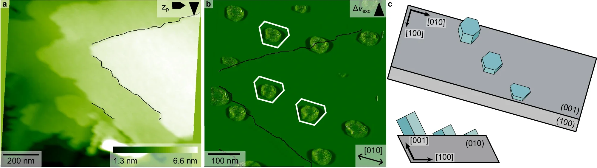Nucleation of ice crystals on a freshly cleaved microcline (001) surface.