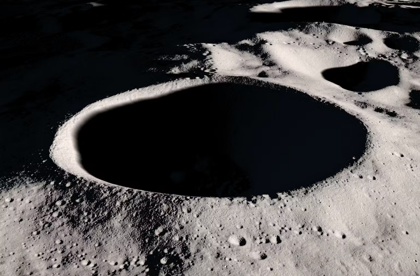 Shackleton crater on the Lunar South Pole. The Chang’e-7 Moon mission will send a hopper toward shadowed south pole craters in search of accessible lunar water ice.