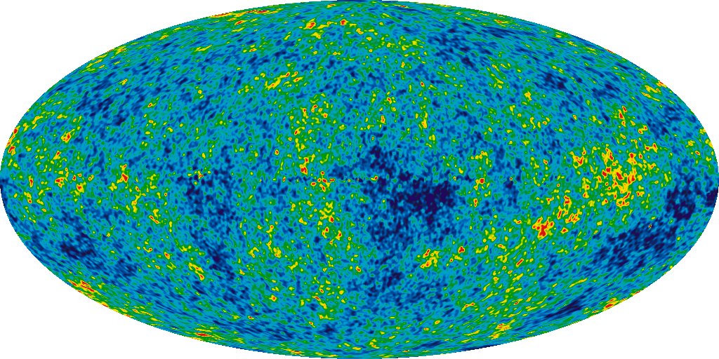 Scientists used nine years of data from NASA’s Wilkinson Microwave Anisotropy Probe to create this detailed, all-sky image of the cosmic microwave background. The image reveals 13.8-billion-year-old temperature fluctuations (shown as different colors) – seeds that grew into the galaxies we see today. 
